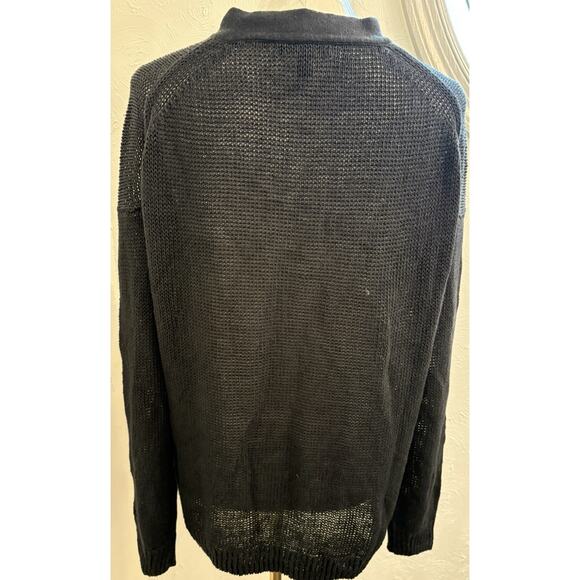 J. Crew Women’s Black Lace Up Beach Open Knit Sweater Size Large Linen Boxy - Picture 4 of 6